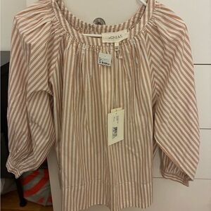 THE GREAT. Beige and White Striped Top